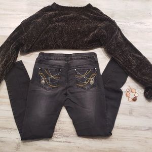 True Freedom Black Jeans with Chain Pockets